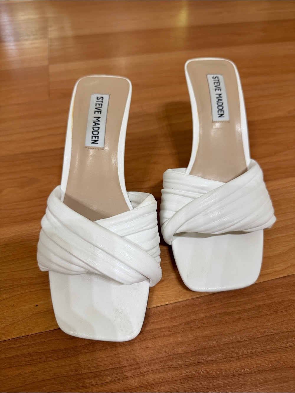 Steve Madden White Braided Square-Toe Slide Kitten Heel - Twinkled